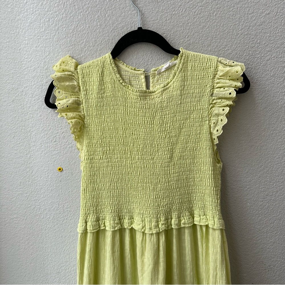 mable lime green yellow smock lace sleeve maxi dress womens M - Picture 7 of 8